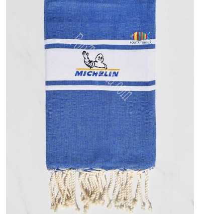 Fouta plate bleu jean avec broderie Michelin