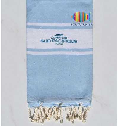 Fouta plate bleu ciel brodée comptoir sud pacifique