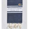 Fouta plate bleu jean foncé brodée au fil lurex argenté pour mariage Fouta Tunisia - 1