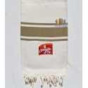 Fouta blanc crème bandes kaki brodée moulin d'or Fouta Tunisia - 1