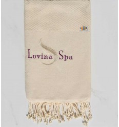Fouta nid d'abeille unie beige clair brodée Lovina SPA Fouta Tunisia - 1