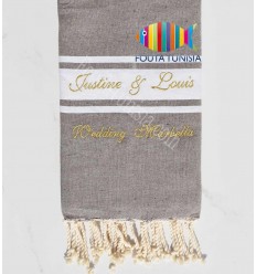 Fouta taupe brodée avec fil lurex doré Fouta Tunisia - 1