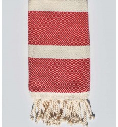 Fouta chevron écru clair et rouge Fouta Tunisia - 1