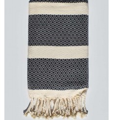 Fouta chevron blanc crème et bleu nuit Fouta Tunisia - 1