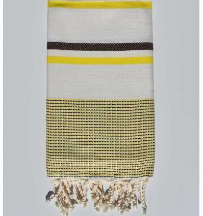 Fouta chevron blanc crème, jaune fluo et marron