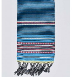 Fouta arabesque bleu azur et noir  - 1