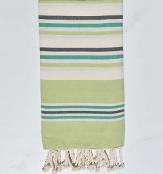 Fouta plate blanc crème, vert prairie, vert et vert forêt Fouta Tunisia - 1