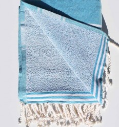 Fouta éponge bleu azur moyen Fouta Tunisia - 1 2