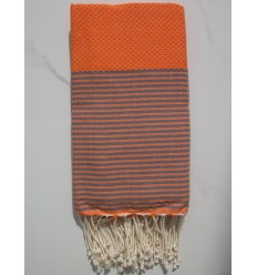 Nid d'abeille orange rayée gris 