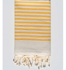 Fouta nid d'abeille rayée 1 cm rayures jaune  - 1