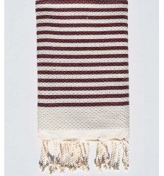 Fouta nid d'abeille rayée 1 cm rayures amarante foncé  - 1