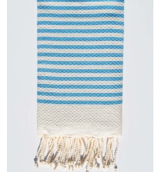 FOUTA nid d'abeille rayée 1 cm rayure bleu azur Fouta Tunisia - 1