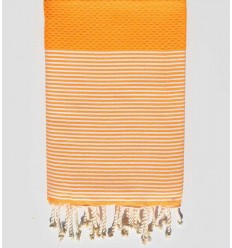 FOUTA NID D'ABEILLE Orangé rayée blanc  - 1