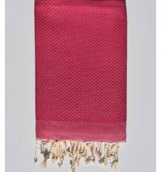 FOUTA nid d'abeille unie rose framboise  - 1