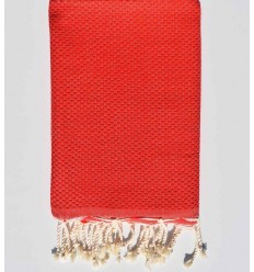 Fouta nid d'abeille unie rouge feu Fouta Tunisia - 1