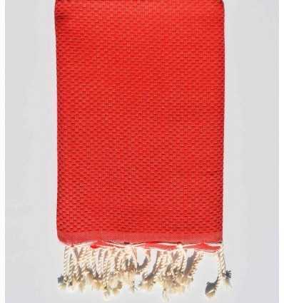 Fouta nid d'abeille unie rouge feu