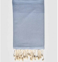 FOUTA Nid d'abeille unie bleu charrette Fouta Tunisia - 1