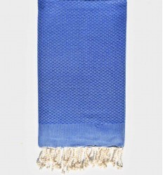 Fouta nid d'abeille unie couleur bleu guède Fouta Tunisia - 1