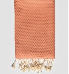 Fouta nid d'abeille unie rouge tomette  - 1