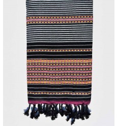 Serviette de plage arabesque noir, bleu gris très clair Fouta Tunisia - 1