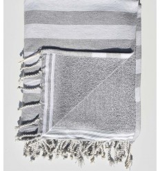 Fouta éponge gris clair et gris  - 1 2