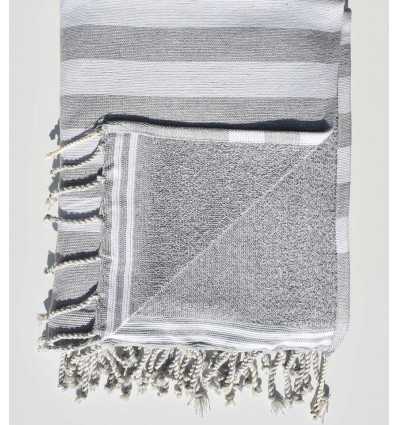 Fouta éponge gris clair et gris  - 2