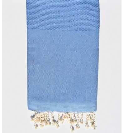 FOUTA nid d'abeille unie bleu moyen