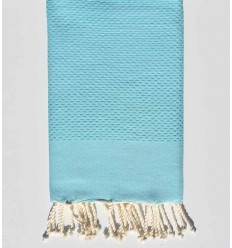 Serviette de plage nid d'abeille unie bleu azur clair Fouta Tunisia - 1