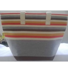 Sac de plage gris clair, blanc crème, rouge clair, moutarde et café Fouta Tunisia - 2 2