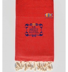 Serviette de plage nid d'abeille unie brodée Fouta Tunisia - 3 2