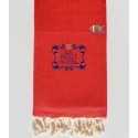 Serviette de plage nid d'abeille unie brodée Fouta Tunisia - 1
