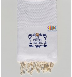 Serviette de plage nid d'abeille unie brodée Fouta Tunisia - 3
