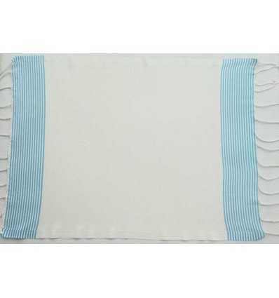 Lot de 10 serviettes de table blanc crème rayures bleu azur Fouta Tunisia - 2