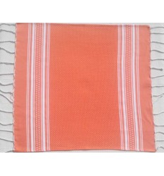 Mini serviette couleur orange carotte et blanc Fouta Tunisia - 1 2