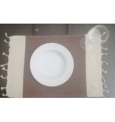 Mini serviette blanc crème et brun Fouta Tunisia - 1