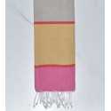 Serviette de plage enfant grège, rose clair, rouge corail et jaune Fouta Tunisia - 1