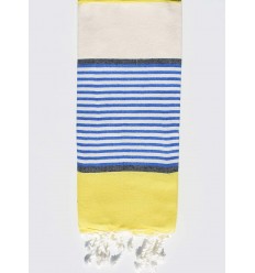 Serviette de plage enfant blanc crème, jaune, bleu et gris ardoise Fouta Tunisia - 1