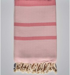 fouta chevron rose foncé et rose dragée Fouta Tunisia - 1