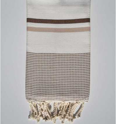 Fouta chevron blanc crème marron et beige