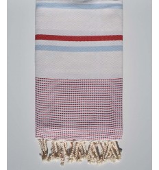 Fouta chevron blanc crème clair, rouge et bleu Fouta Tunisia - 4