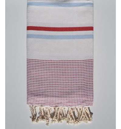 Fouta chevron bianco crema chiaro, rosso e blu