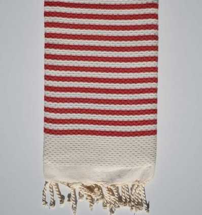 FOUTA nid d'abeille rayée 1 cm rayure rouge Fouta Tunisia - 2