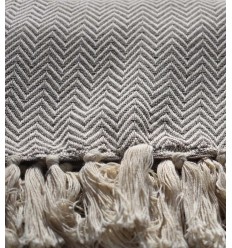 Plaid mélange couleur marron et blanc cassé Fouta Tunisia - 1 2