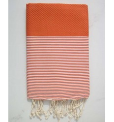 FOUTA NID D'ABEILLE citrouille rayée blanc 