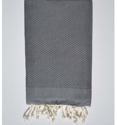 Serviette de plage unie gris fer moyen Fouta Tunisia - 1 2
