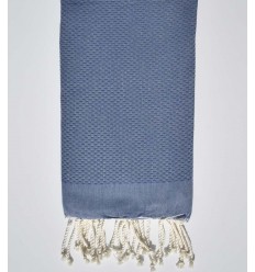 Serviette de plage unie bleu denim Fouta Tunisia - 1