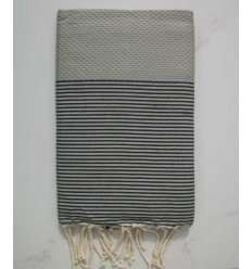 FOUTA NID D'ABEILLE gris rayée gris anthracite 