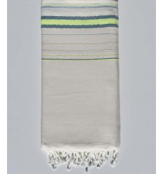 Jeté Fadhila blanc crème, vert fluo clair et bleu azur avec lurex Fouta Tunisia - 1