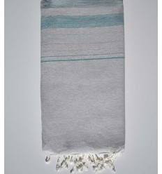 Jeté Fadhila gris clair, vert eau et bleu paon avec lurex  - 1