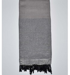 Jeté taupe clair au fil lurex argenté Fouta Tunisia - 1